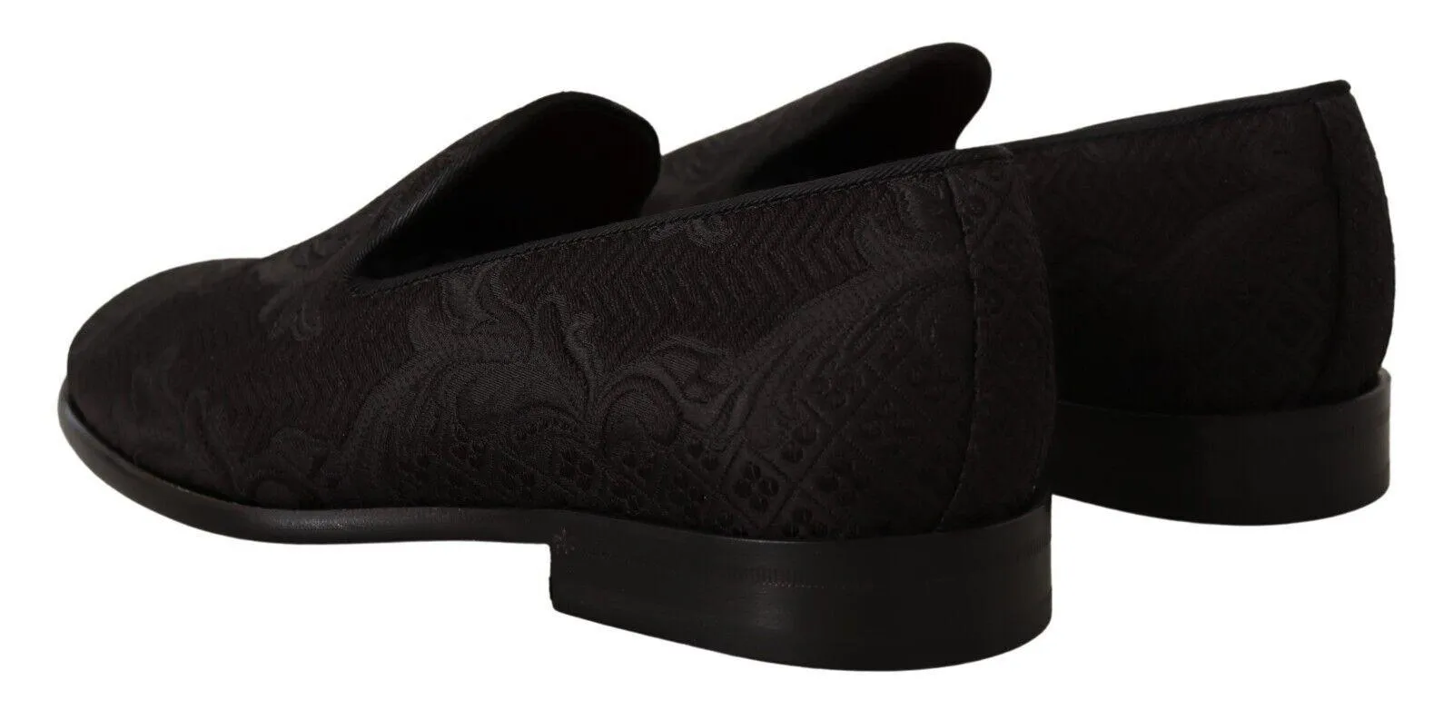 Dolce & Gabbana Black Floral Brocade Slippers Loafers Shoes