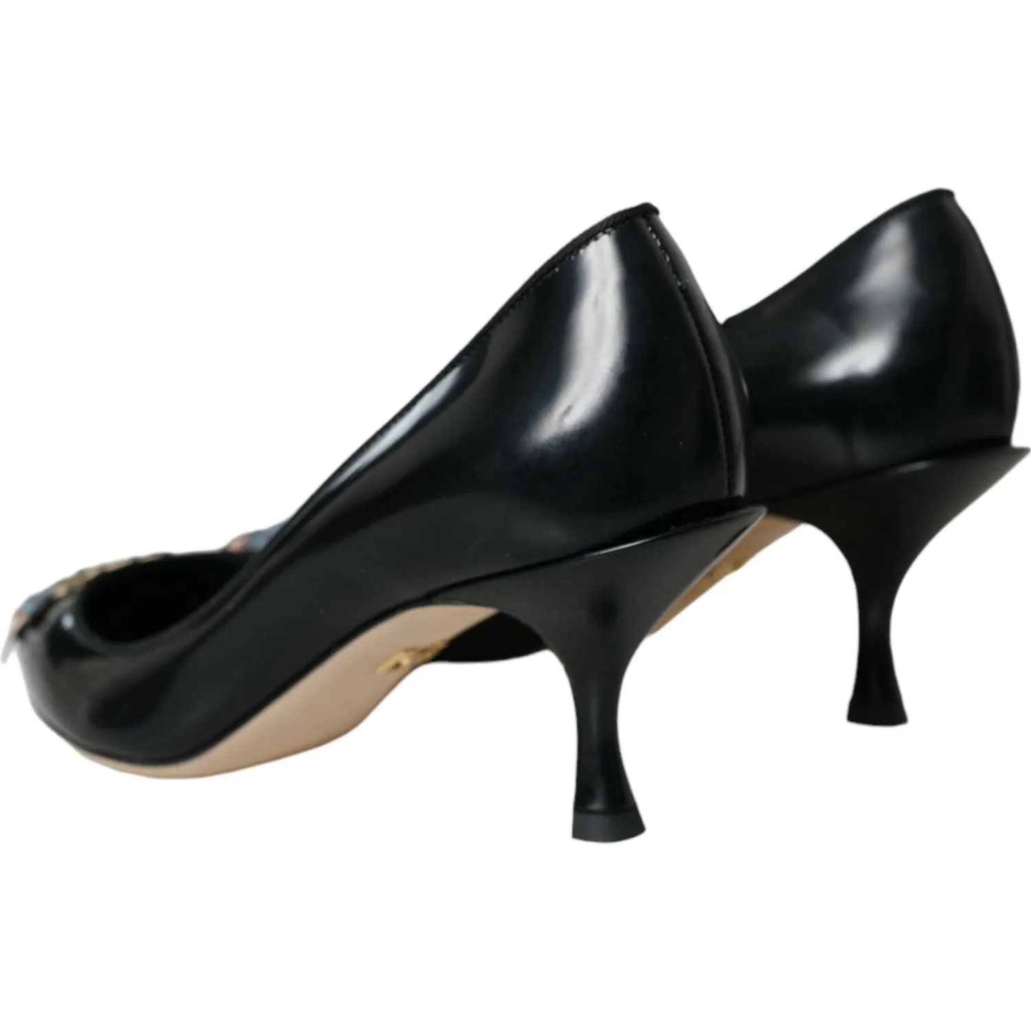 Dolce & Gabbana Black Leather BOOM Patch Heels Pumps Shoes