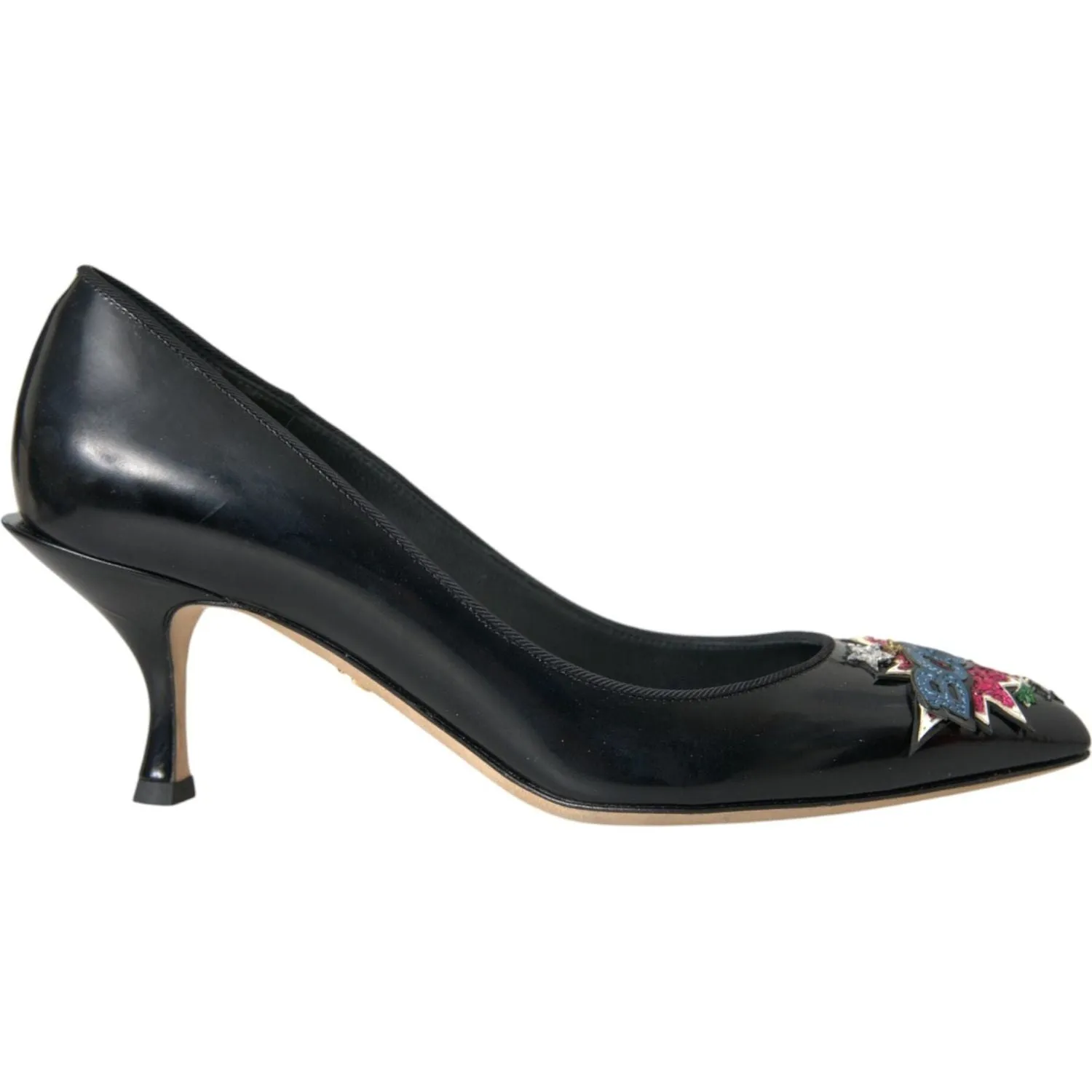 Dolce & Gabbana Black Leather BOOM Patch Heels Pumps Shoes