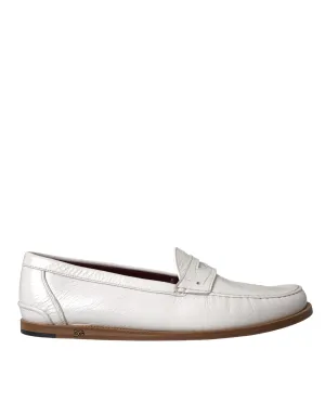 Dolce & Gabbana White Leather Slip On Mocassin Loafers Shoes