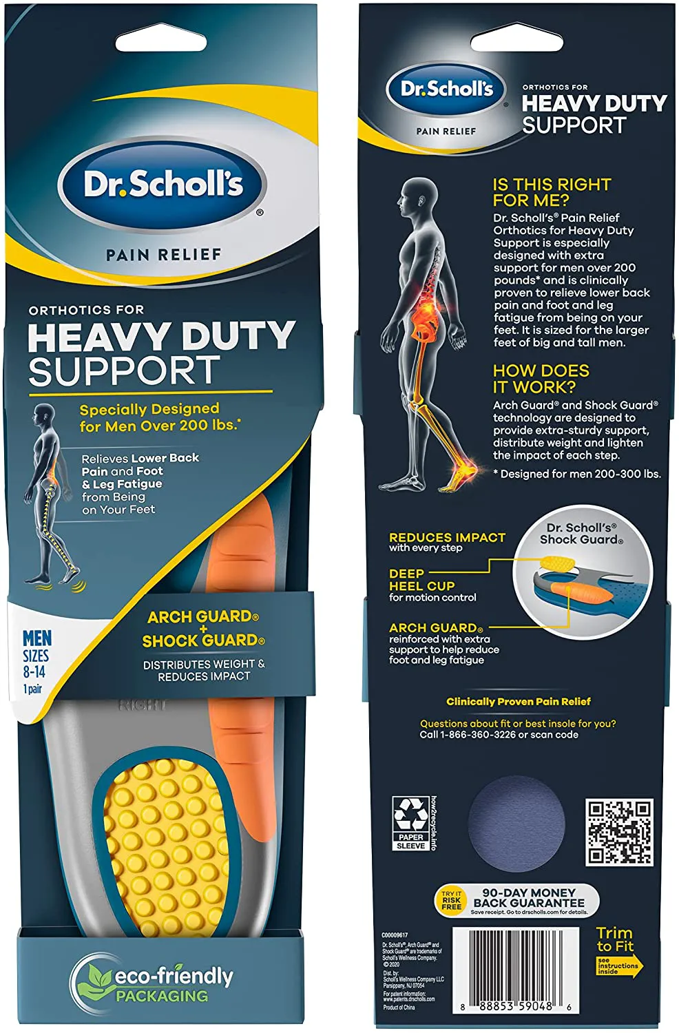 Dr. Scholl's Heavy Duty Support Pain Relief Orthotics, Designed for Men over 200lbs with Technology to Distribute Weight and Absorb Shock with Every Step (for Men's 8-14)