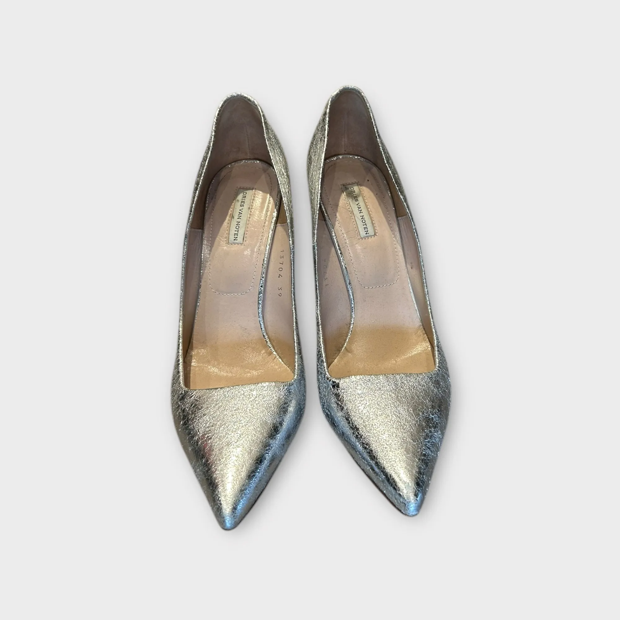 DRIES VAN NOTEN Silver Metallic Pumps - Size 39