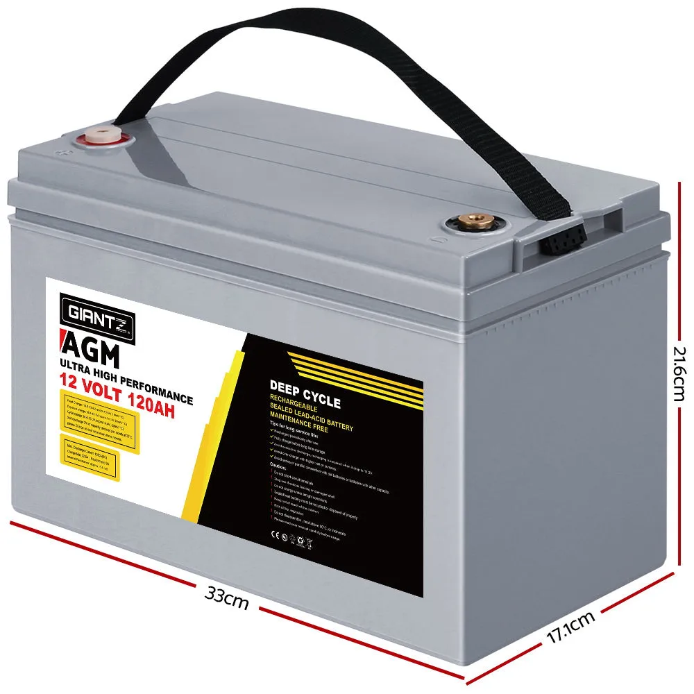 Durable 12V 120Ah AGM Deep Cycle Battery - Giantz