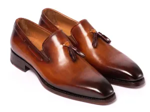 Elegant Hand-Painted Brown Goodyear Welted Men's Tassel Loafers