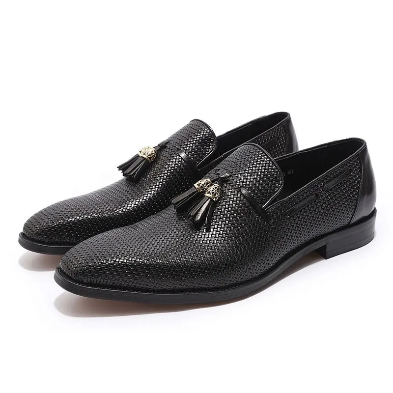 Fashion Classic Mens Tassel Loafer Shoes Genuine Leather Blue Black Slip On Pointed Casual Wedding Party Dress Shoes for Men