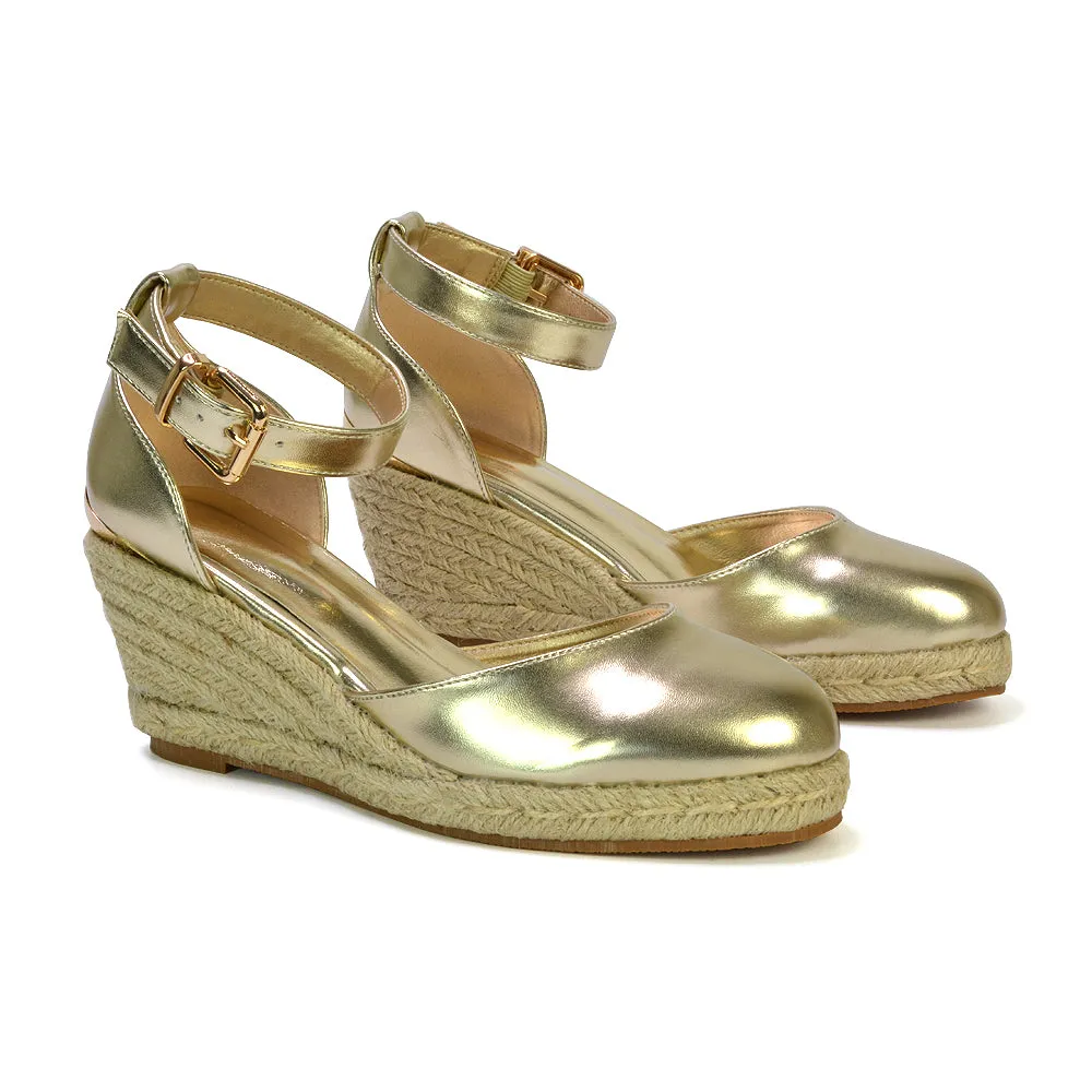 Forest Closed Toe Espadrilles With Sandal Wedge Heel in Gold