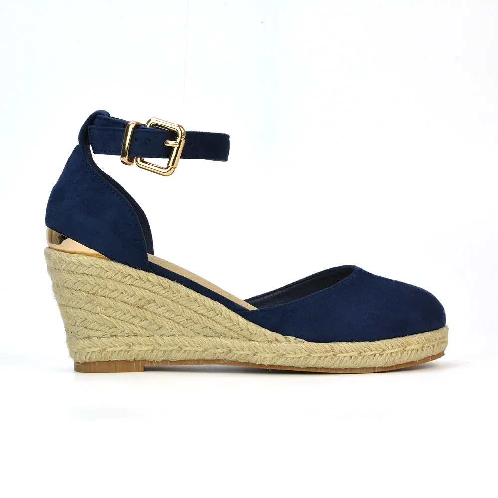 Forest Closed Toe Espadrilles With Sandal Wedge Heel in Gold