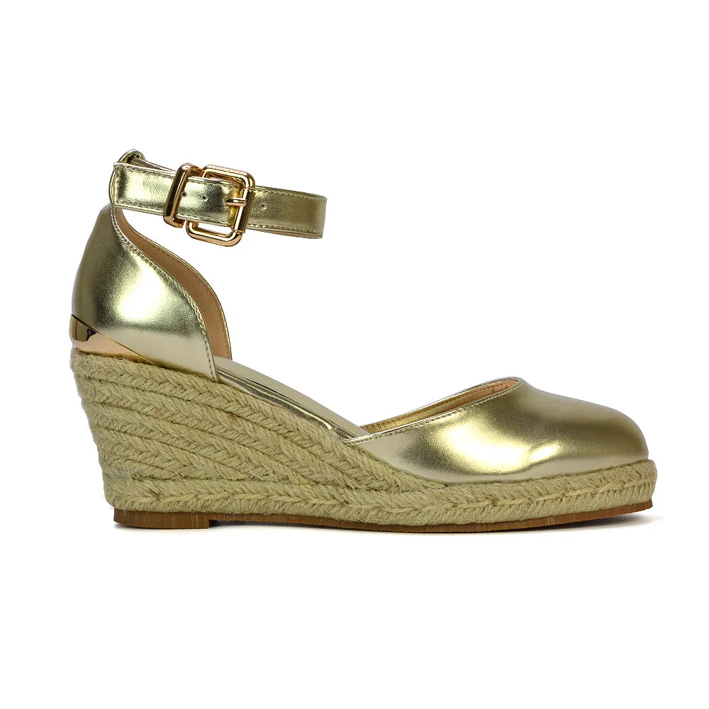 Forest Closed Toe Espadrilles With Sandal Wedge Heel in Gold