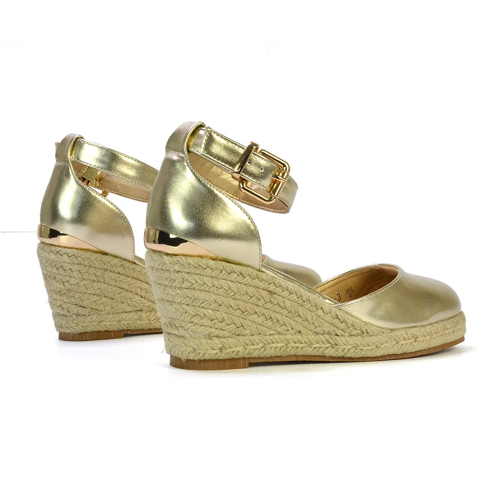 Forest Closed Toe Espadrilles With Sandal Wedge Heel in Gold