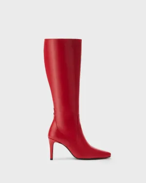 Freya Knee High Boots in Red Leather