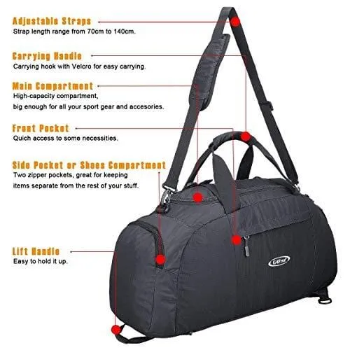 G4Free 3-Way Travel Duffel Backpack Luggage Gym Sports Bag with Shoe Compartment (Black)