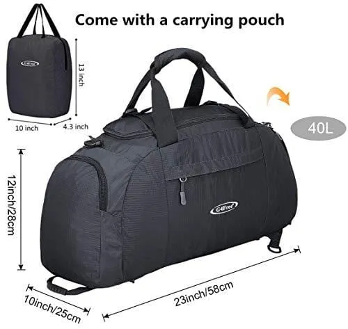 G4Free 3-Way Travel Duffel Backpack Luggage Gym Sports Bag with Shoe Compartment (Black)