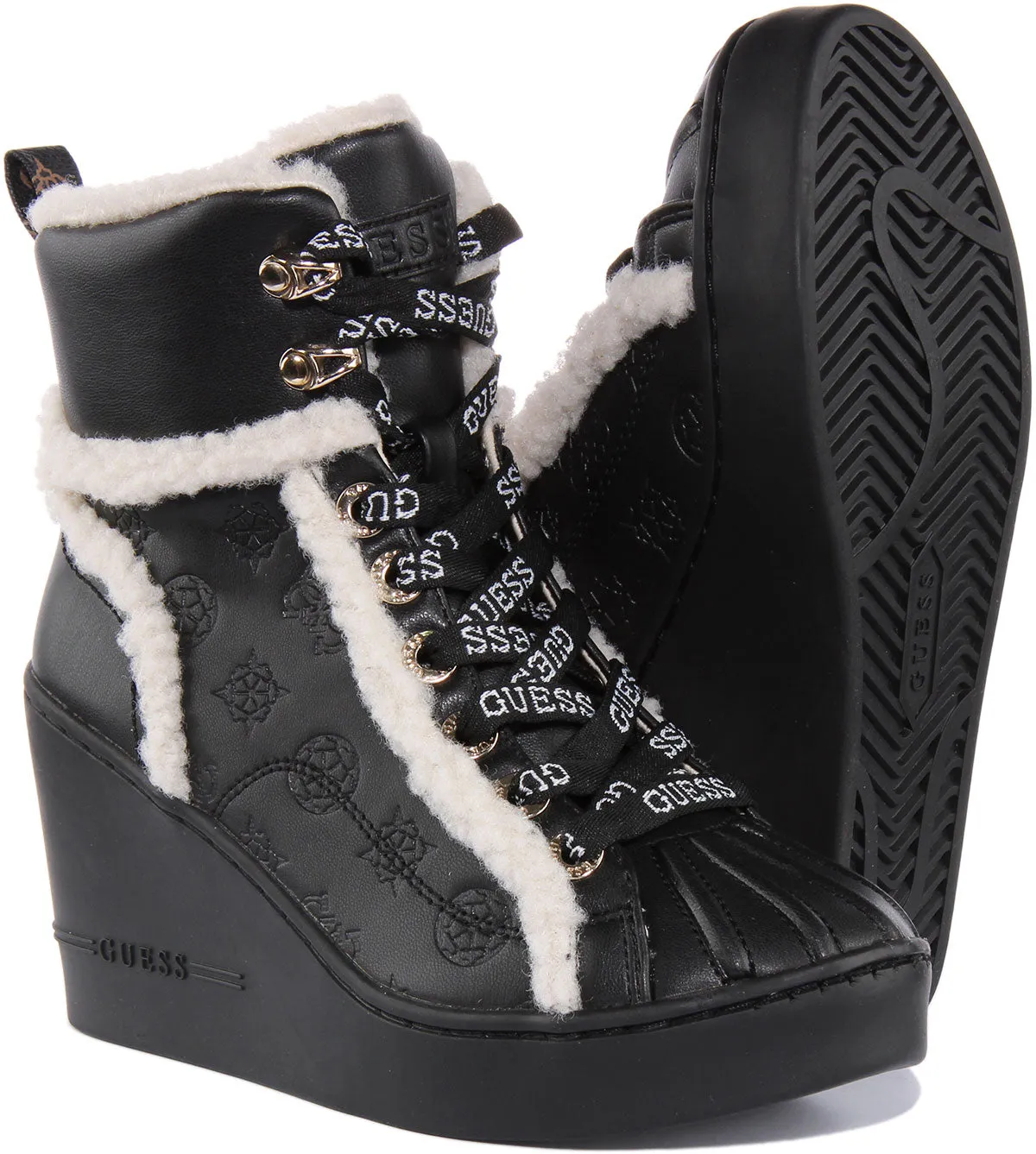 Guess Adalen 4G Wedge Trainer In Black For Women