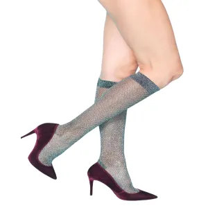 Gun Metal Knee High Metallic Sock