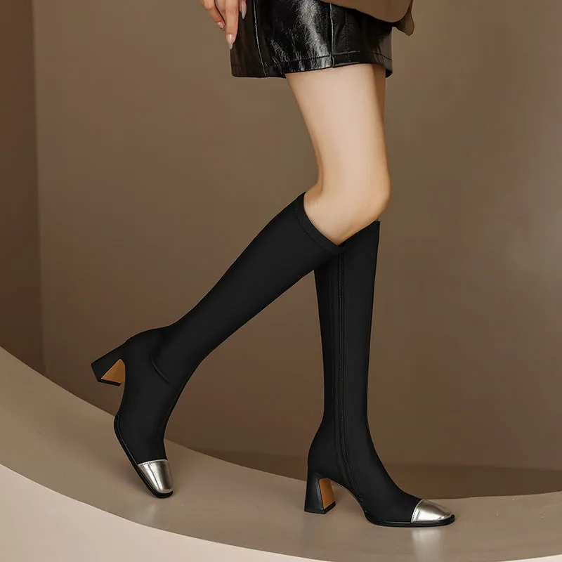 Hala Square Toe Block Heel Knee High Boots