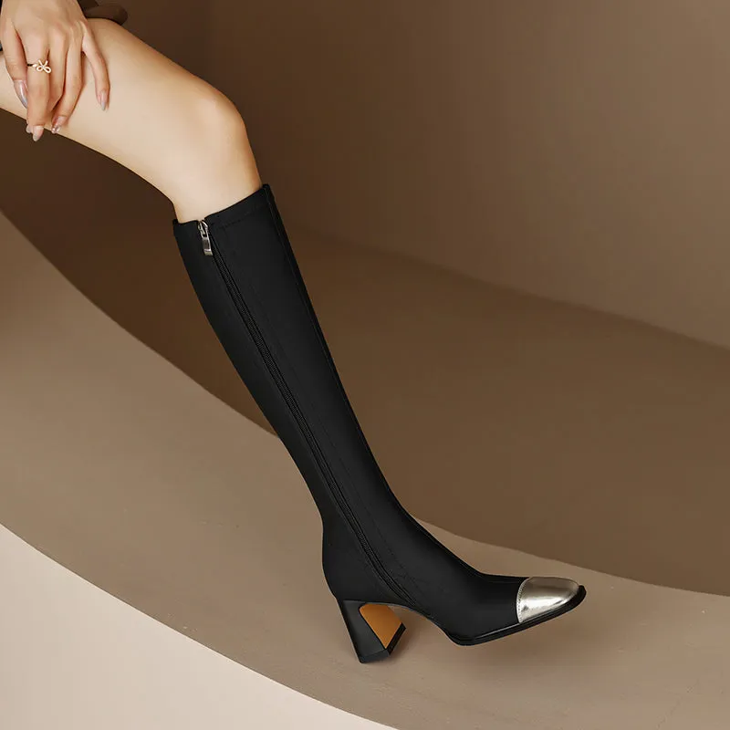 Hala Square Toe Block Heel Knee High Boots