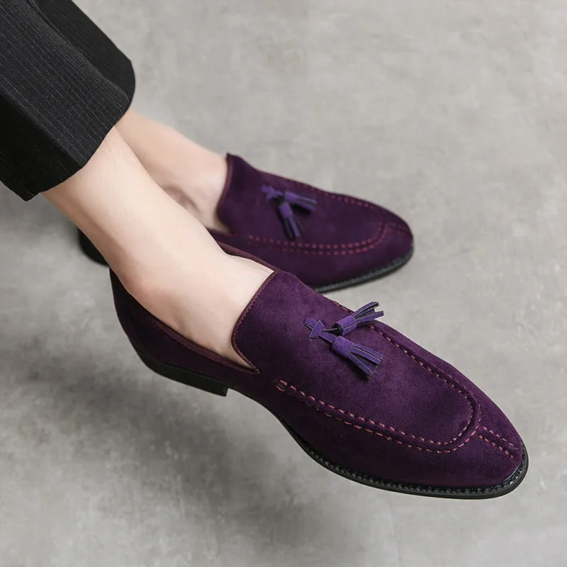 Hnzxzm Men's Loafers Brand Suede Leather Shoes Vintage Slip-on Classic Casual Men Driving Shoes Wedding Male Dress Shoes Tassel pointed