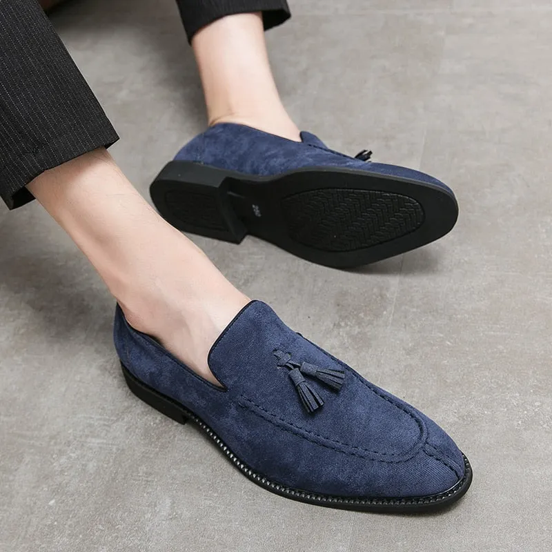 Hnzxzm Men's Loafers Brand Suede Leather Shoes Vintage Slip-on Classic Casual Men Driving Shoes Wedding Male Dress Shoes Tassel pointed