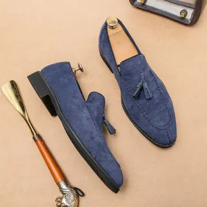 Hnzxzm Men's Loafers Brand Suede Leather Shoes Vintage Slip-on Classic Casual Men Driving Shoes Wedding Male Dress Shoes Tassel pointed