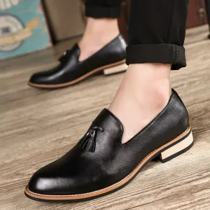 Hnzxzm pointed Leather Brand Luxury Men Casual Driving Designer Brown Black Loafers Mens Moccasins Italian Wedding Dress Shoes tassel