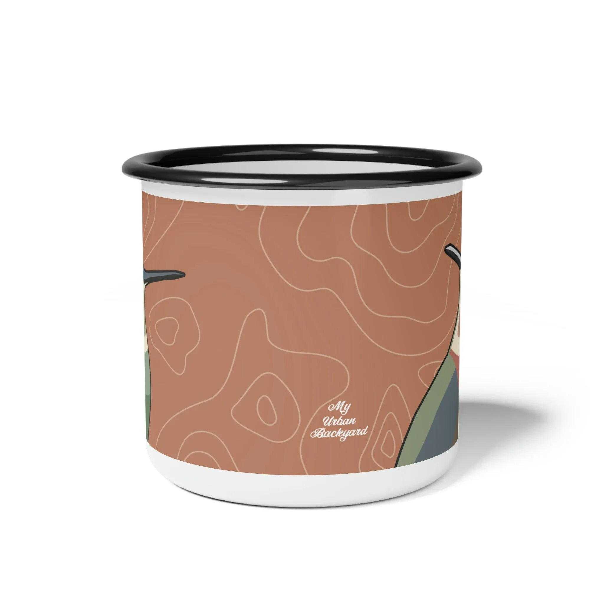 Hummingbirds on Terra Cotta, Enamel Camping Mug for Coffee, Tea, Cocoa, or Cereal - 12oz