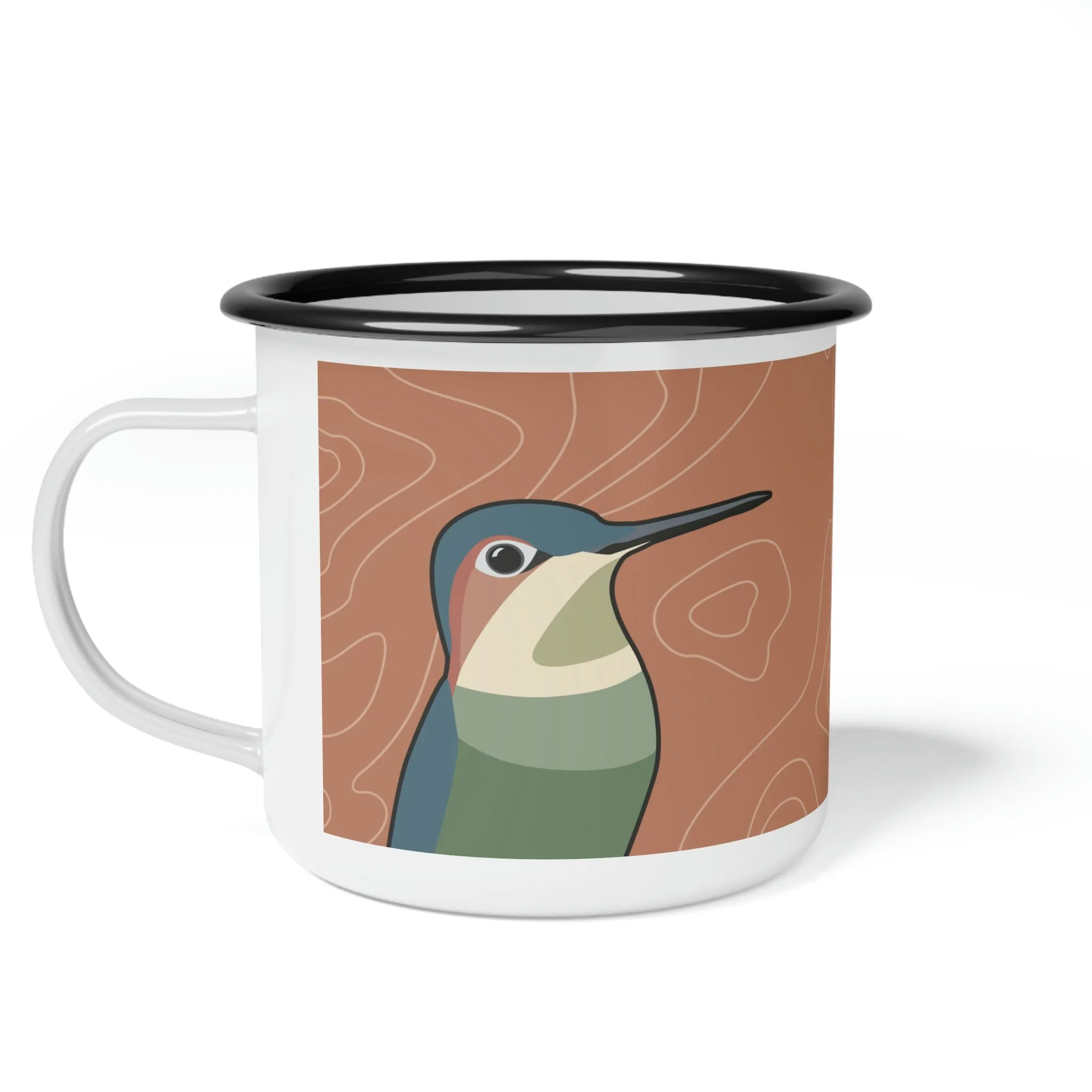 Hummingbirds on Terra Cotta, Enamel Camping Mug for Coffee, Tea, Cocoa, or Cereal - 12oz