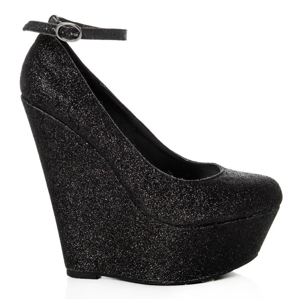 Jenna Platform Ankle Strap Wedge High Heeled Court Shoe