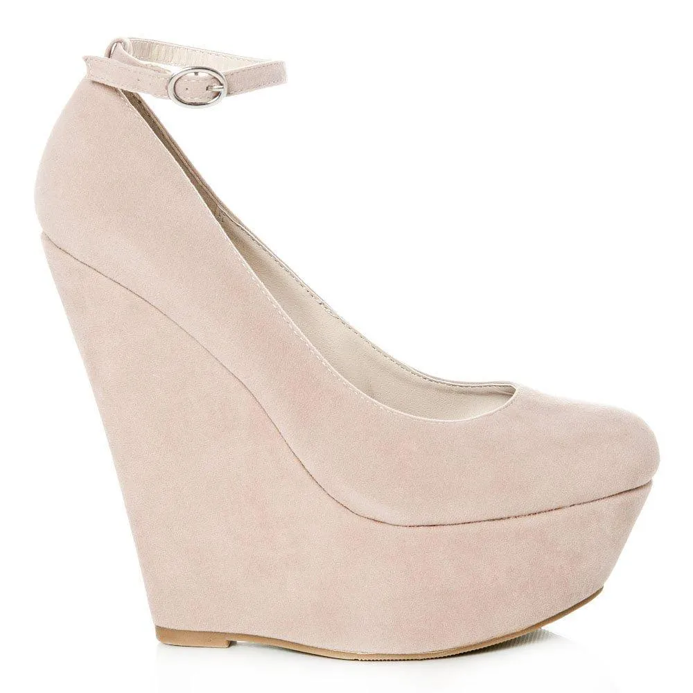 Jenna Platform Ankle Strap Wedge High Heeled Court Shoe