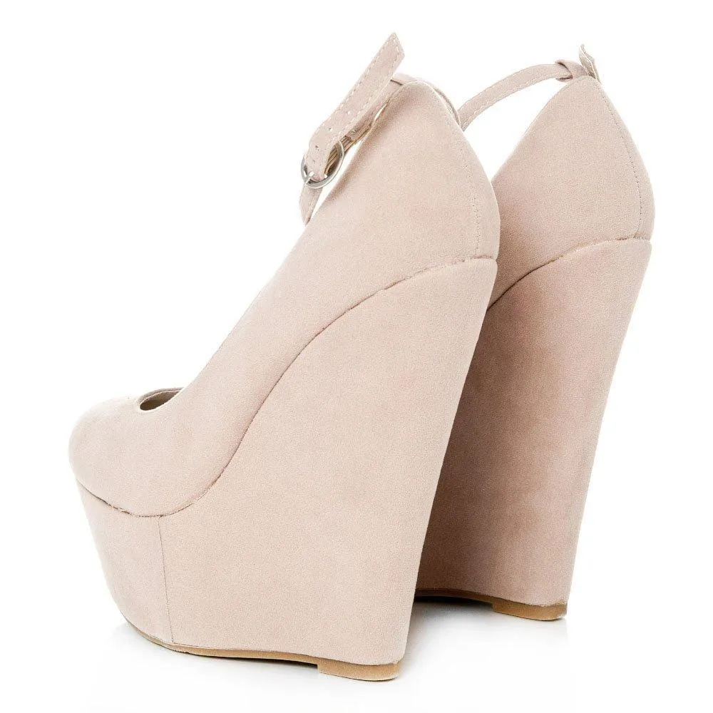 Jenna Platform Ankle Strap Wedge High Heeled Court Shoe