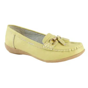 Jo & Joe Nautical Lime Women's Slip On Leather Loafers Moccasins Casual Shoes