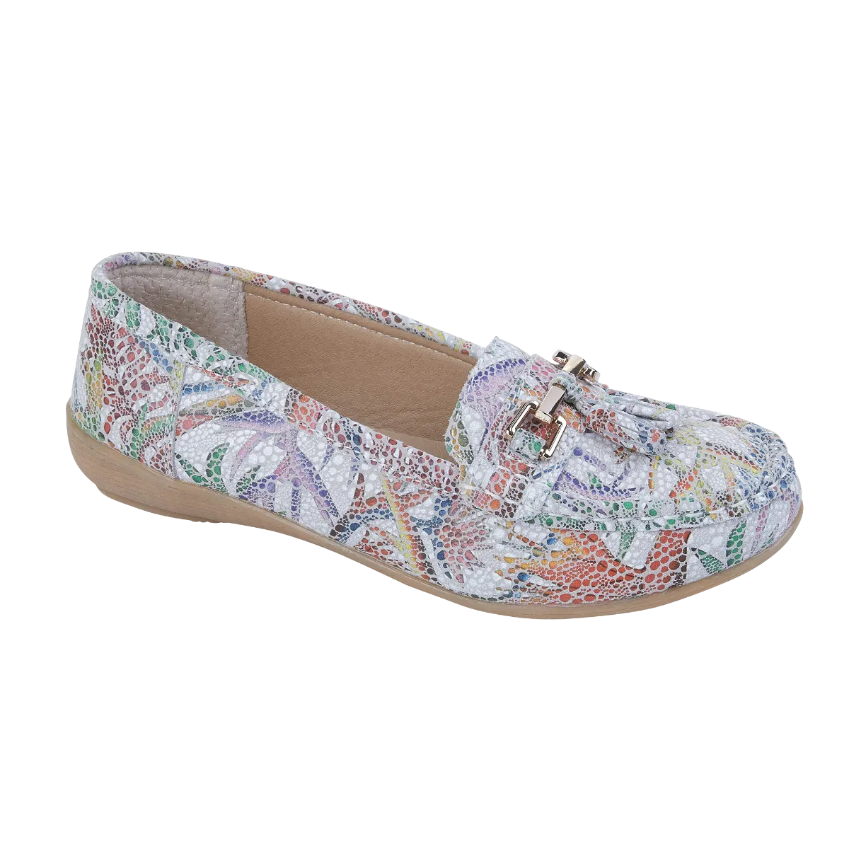 Jo & Joe Rio White/Multi Womens Casual Comfort Leather Loafers