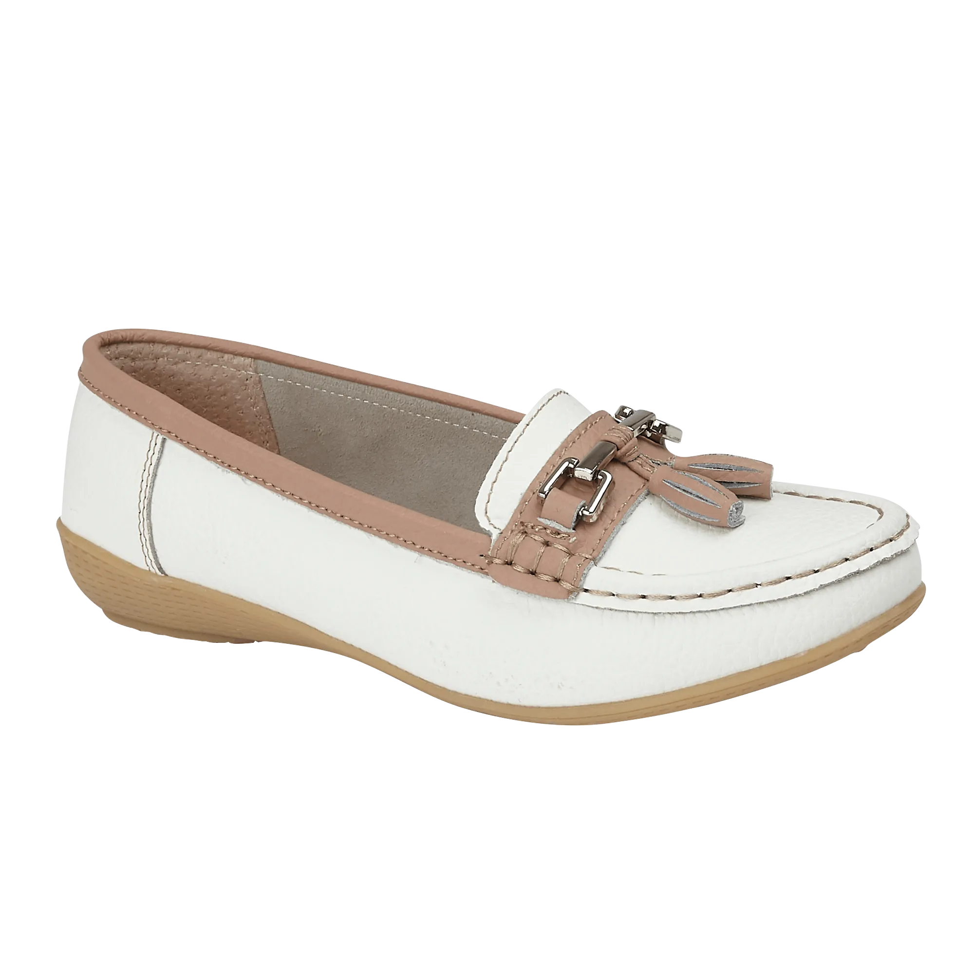 Jo & Joe Seafairer White/Mocha Womens Casual Comfort Leather Loafers