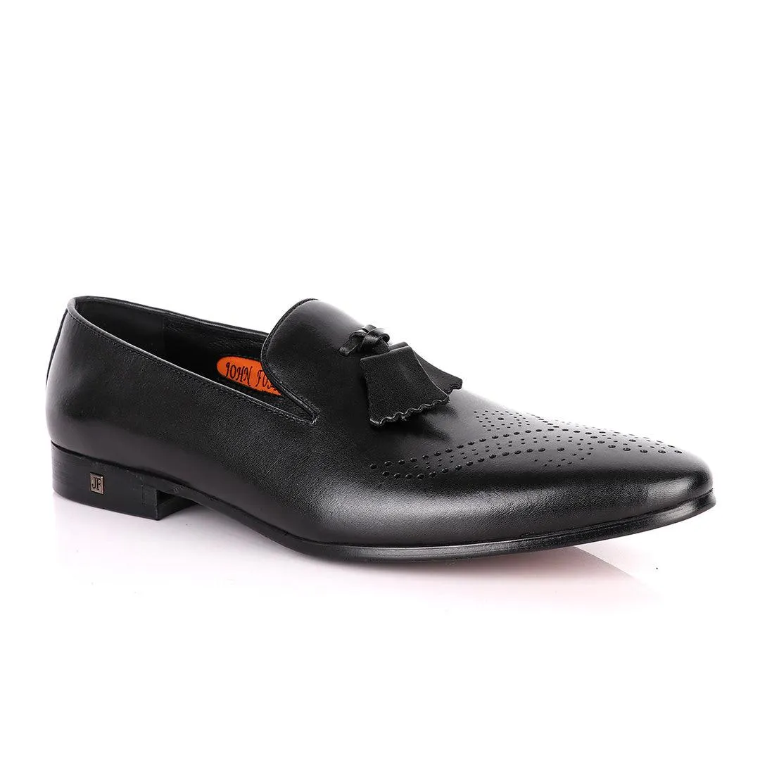 John Foster Classy Tassel Dotted Plain Black Leather Shoe