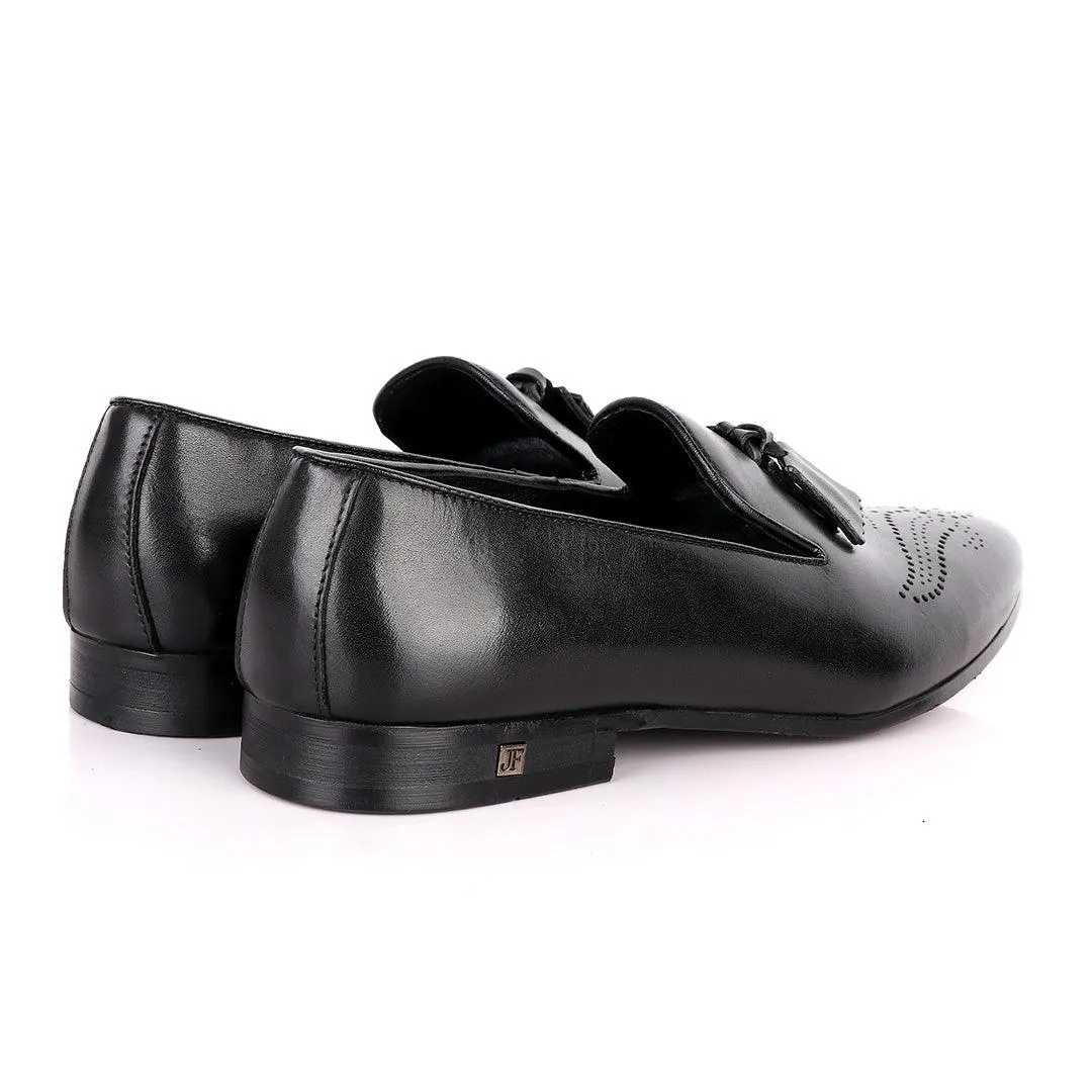 John Foster Classy Tassel Dotted Plain Black Leather Shoe