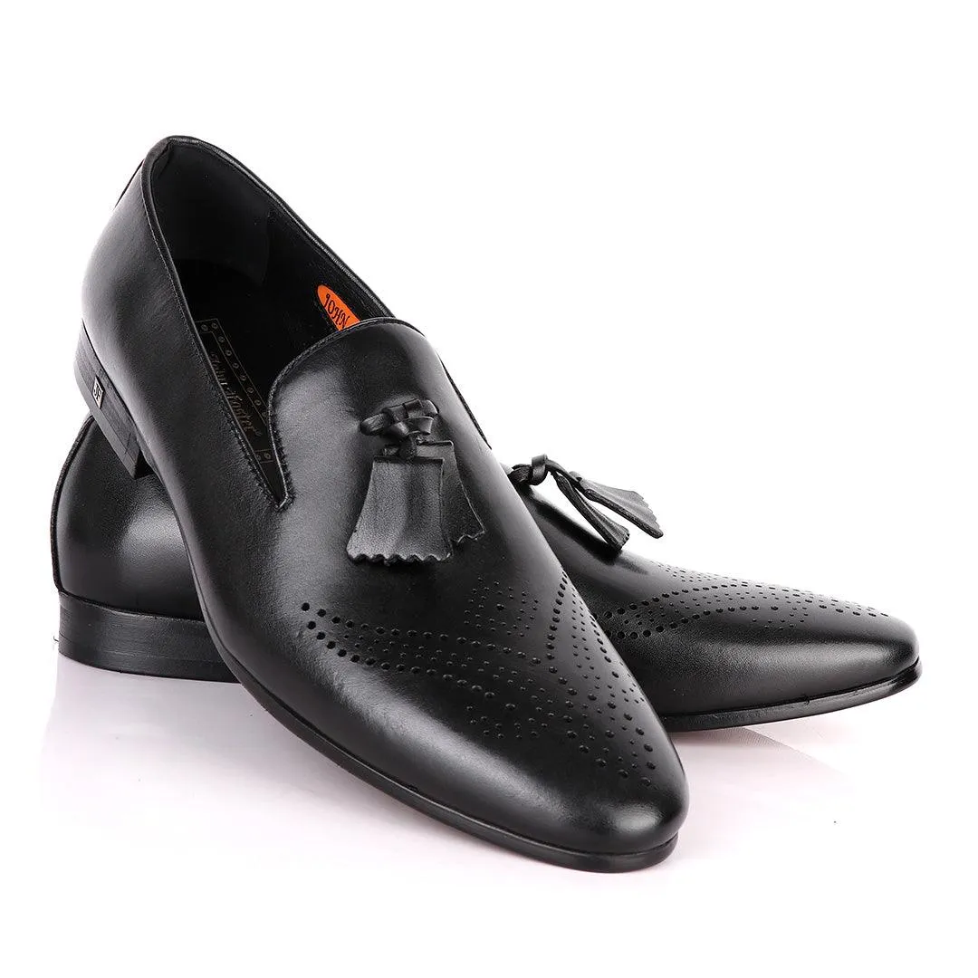 John Foster Classy Tassel Dotted Plain Black Leather Shoe