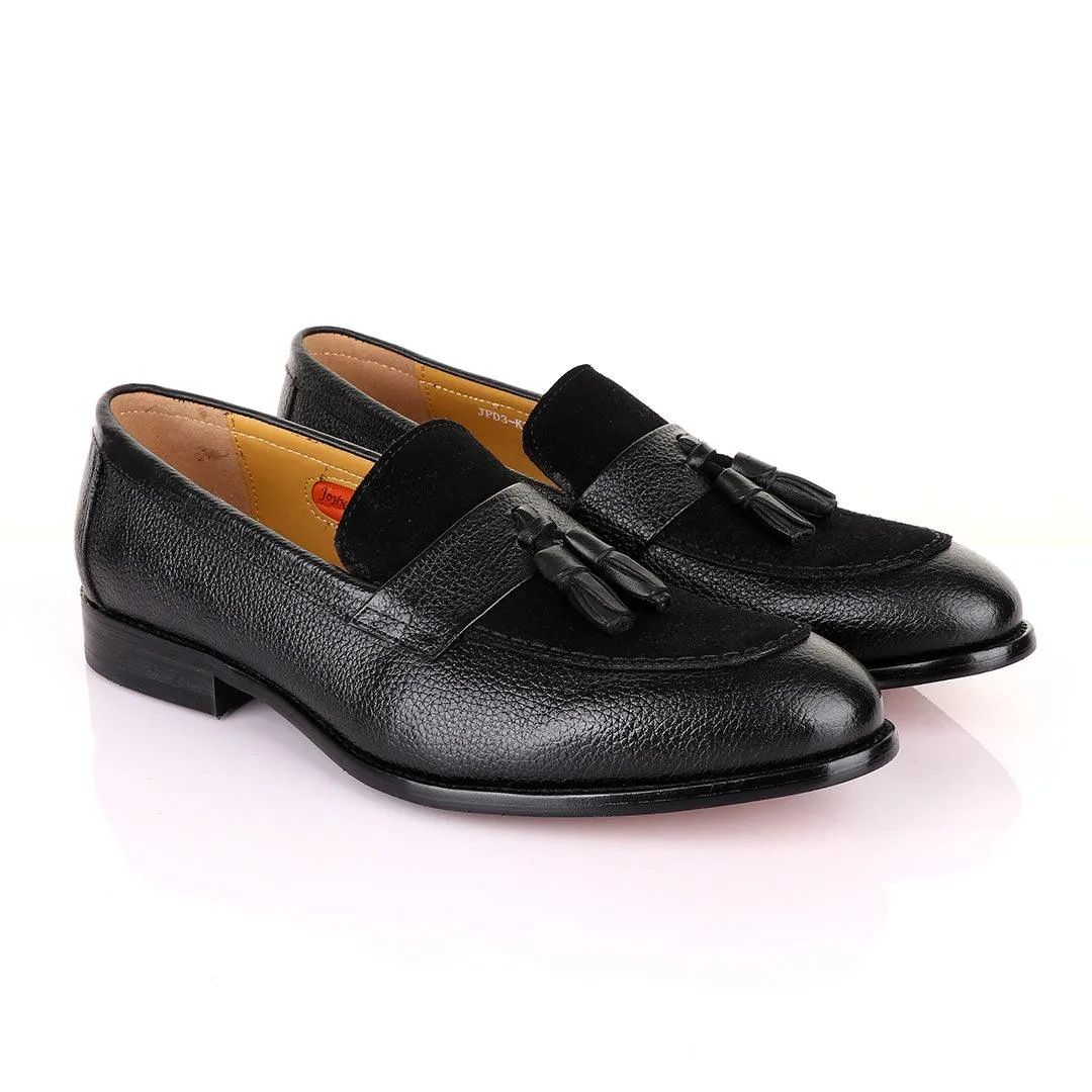 John Mendson Crafted Black and Suede tassel Loafers Shoe