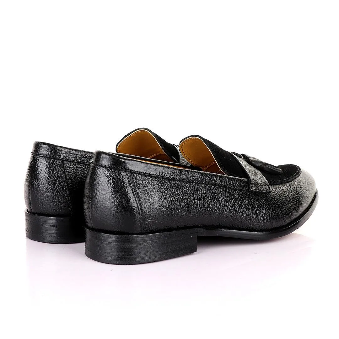 John Mendson Crafted Black and Suede tassel Loafers Shoe