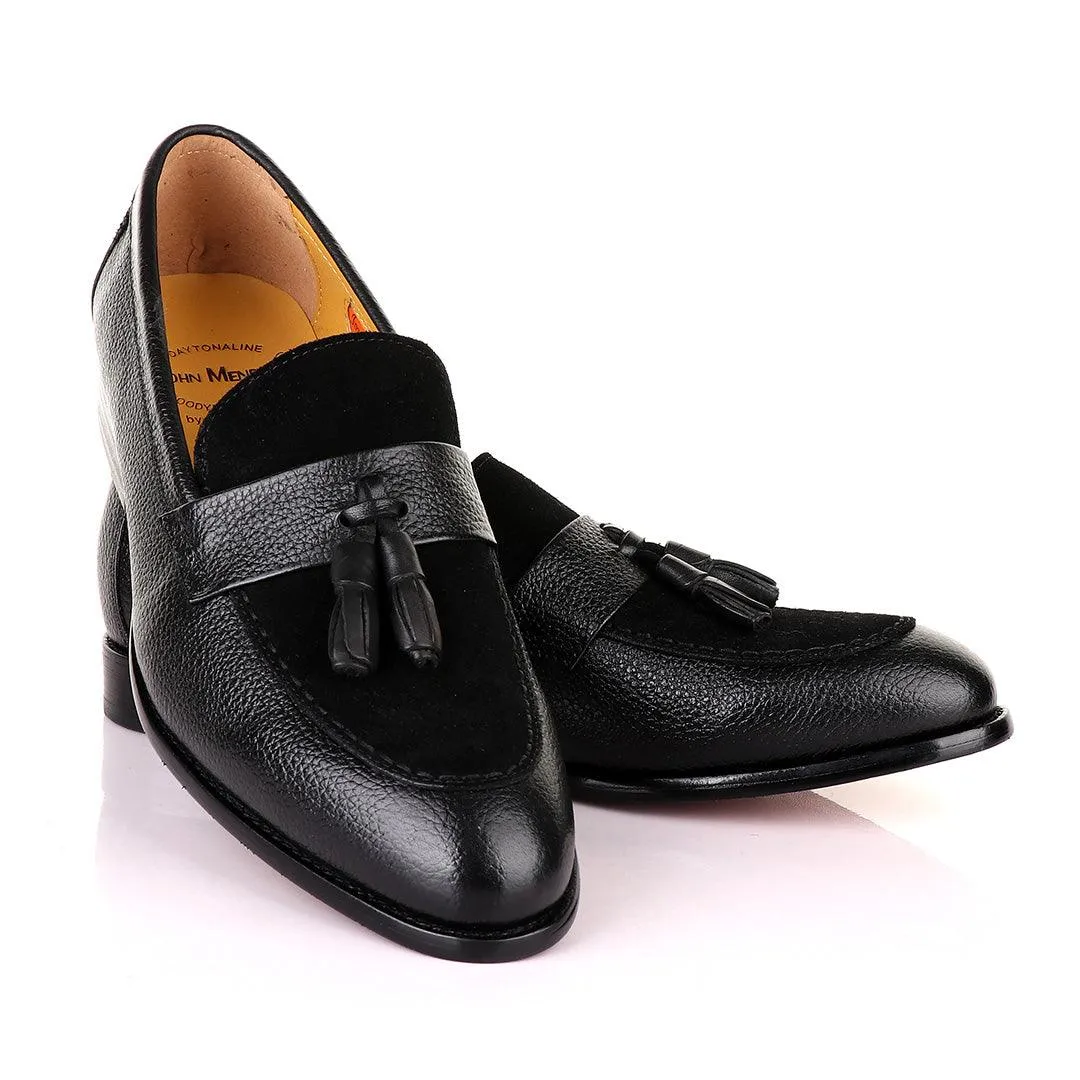 John Mendson Crafted Black and Suede tassel Loafers Shoe