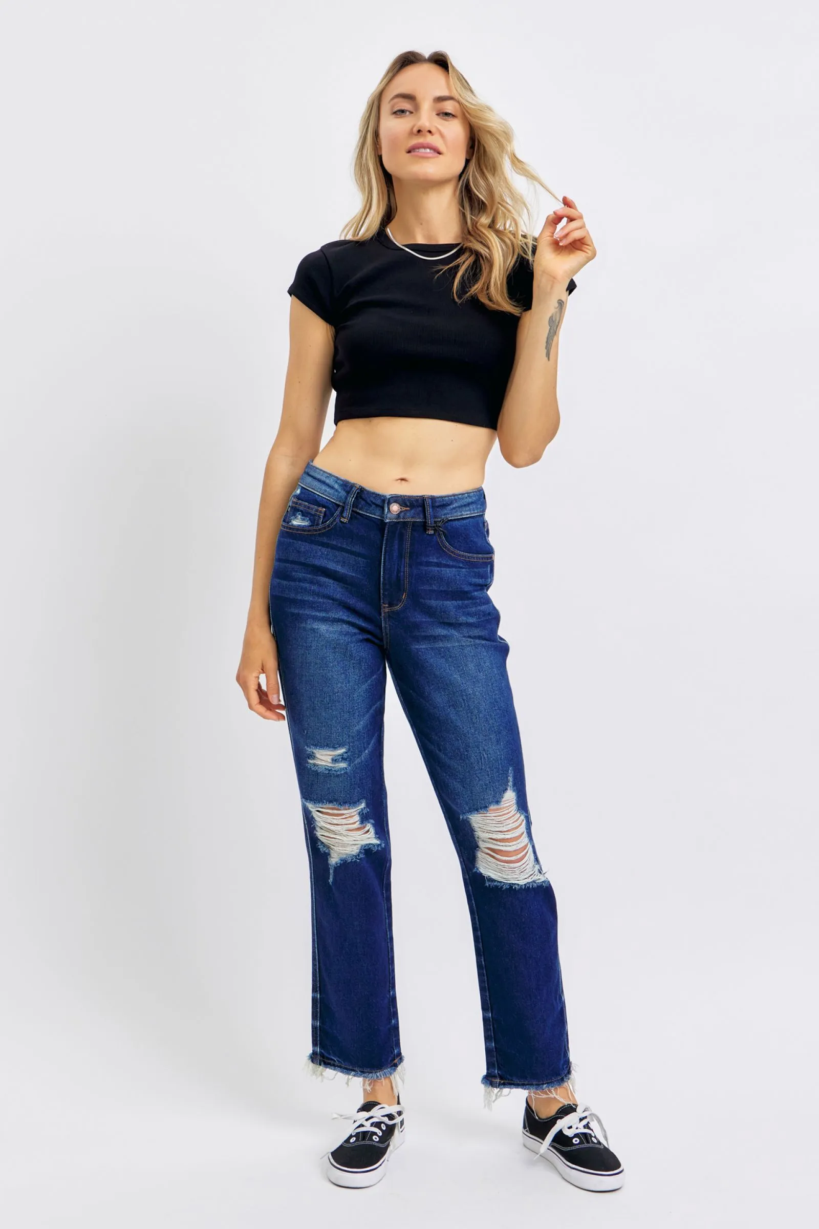 Judy Blue Full Size High Waist Rigid Magic Heavy Destroy Straight Jeans - 88819TD