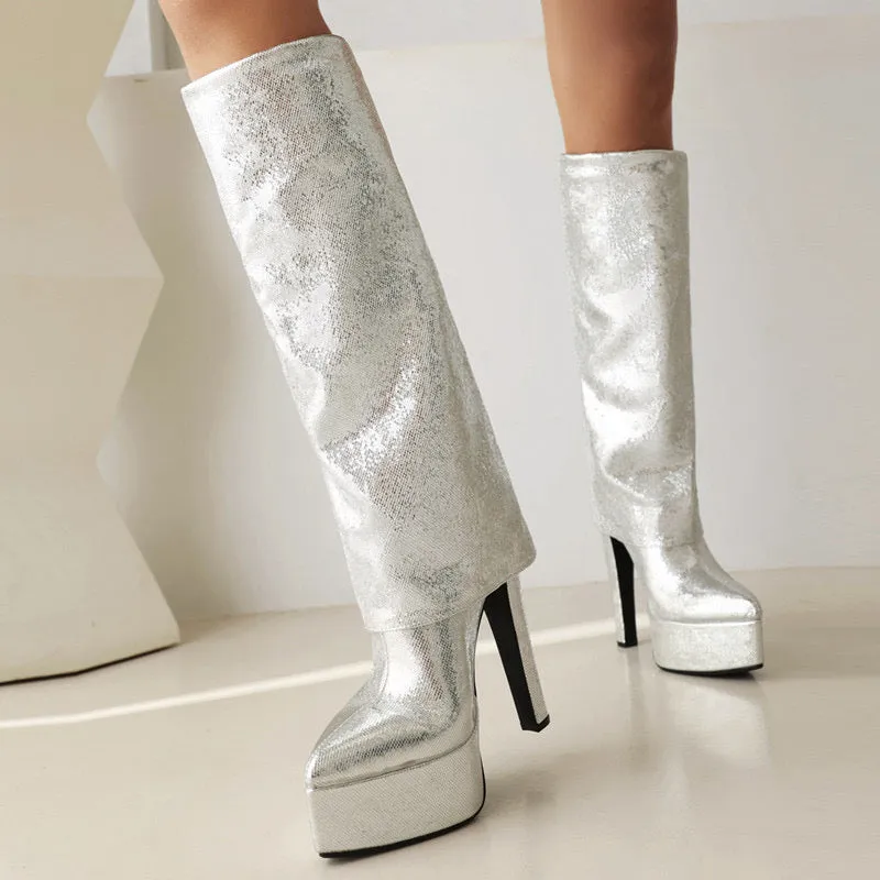 Knee High Silver Boots Women