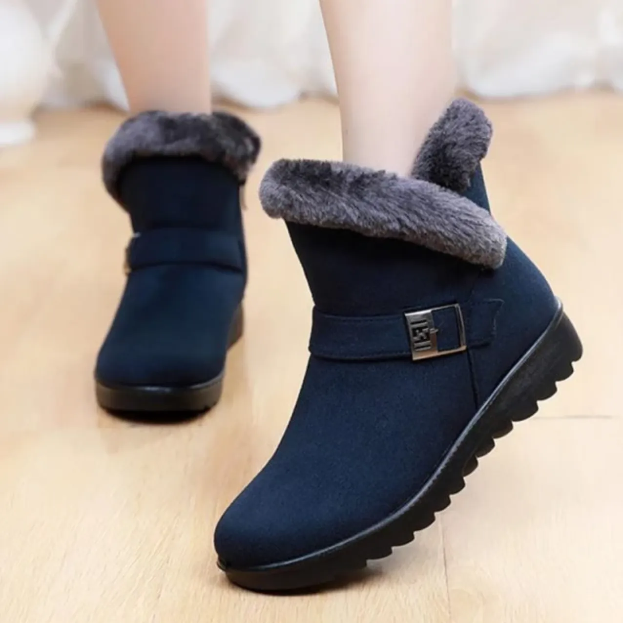 LAURIE™ WARM BUCKLE ZIPPER FUR LINING ANKLE BOOTIES