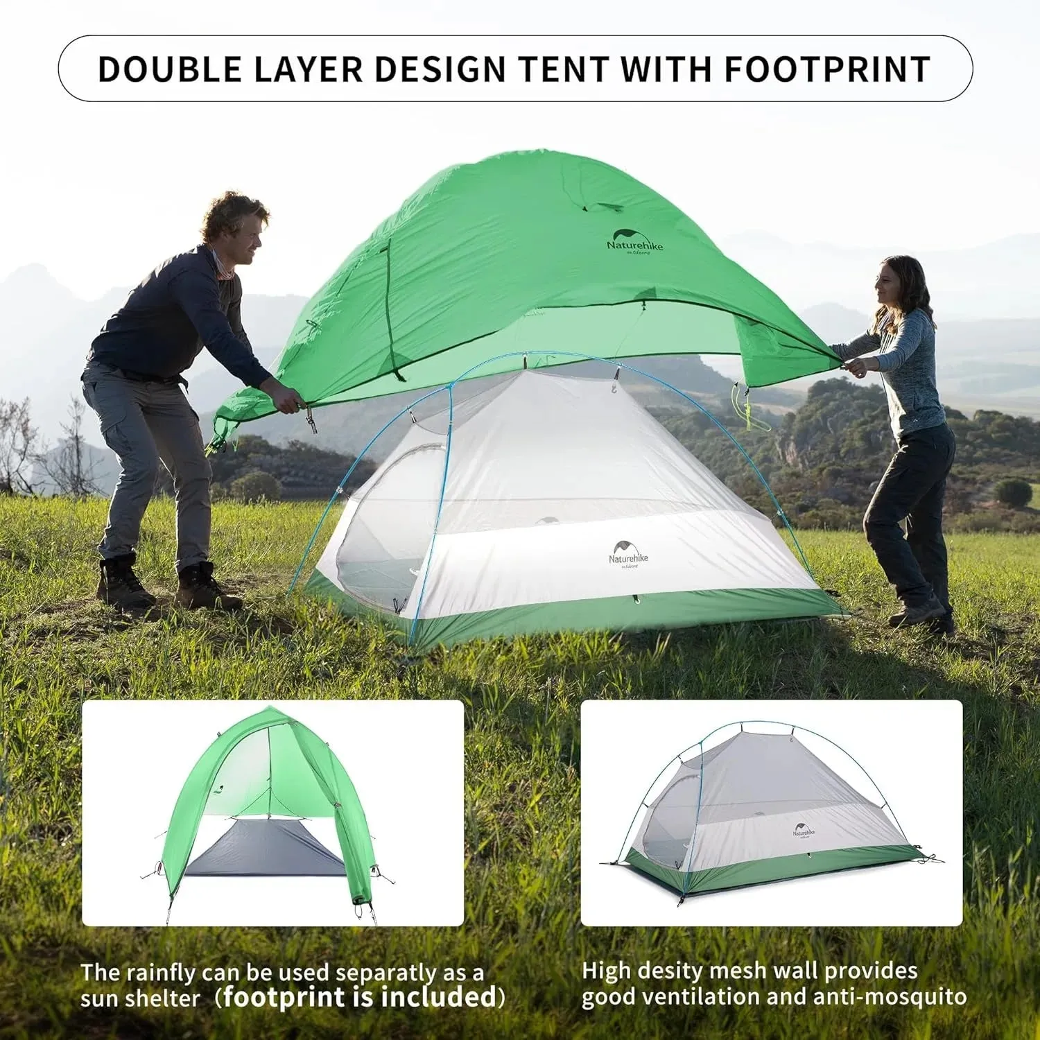 Lightweight Waterproof Camping Tent | Naturehike Upgraded Cloud-Up 1-2 Person