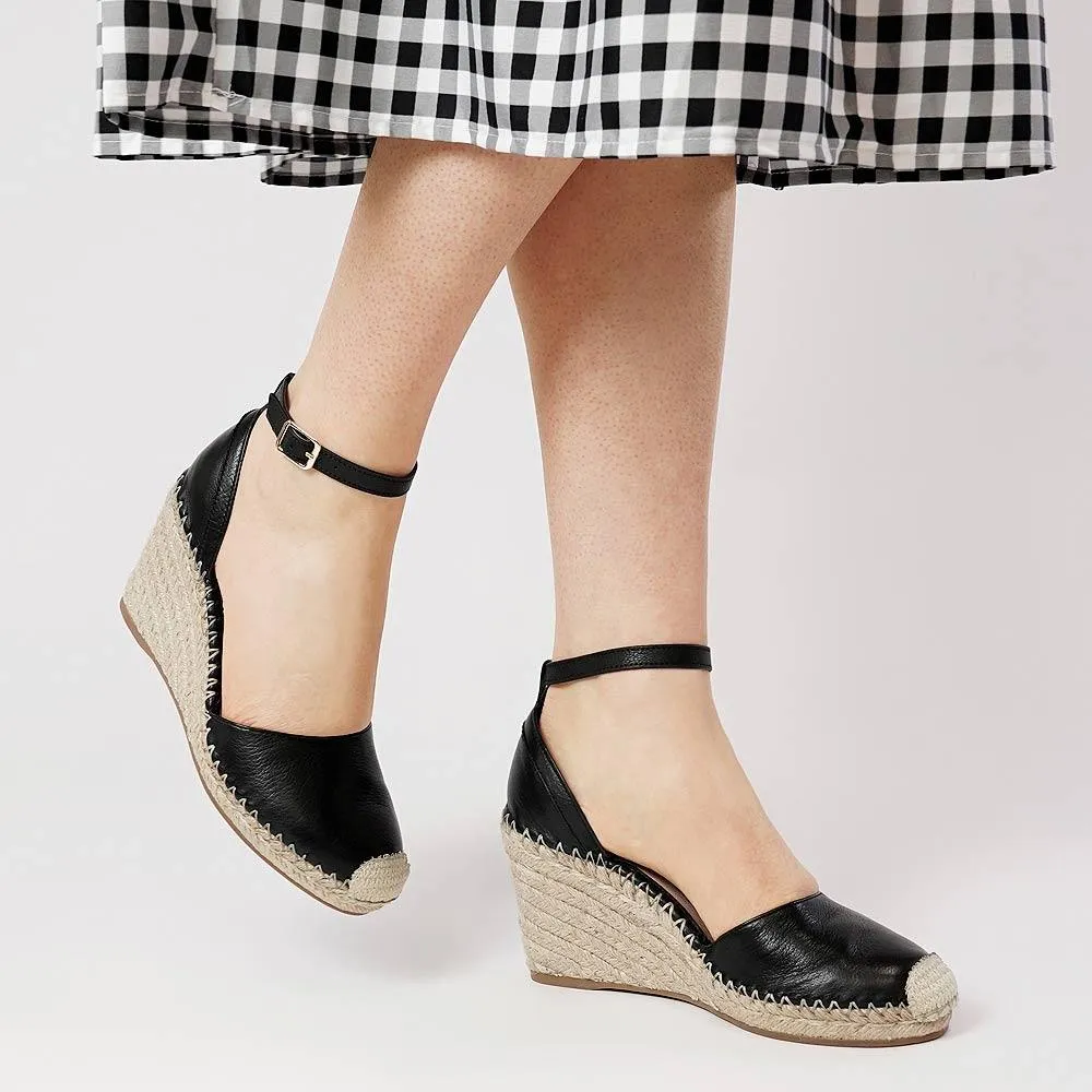 Malka Black Espadrille Wedges