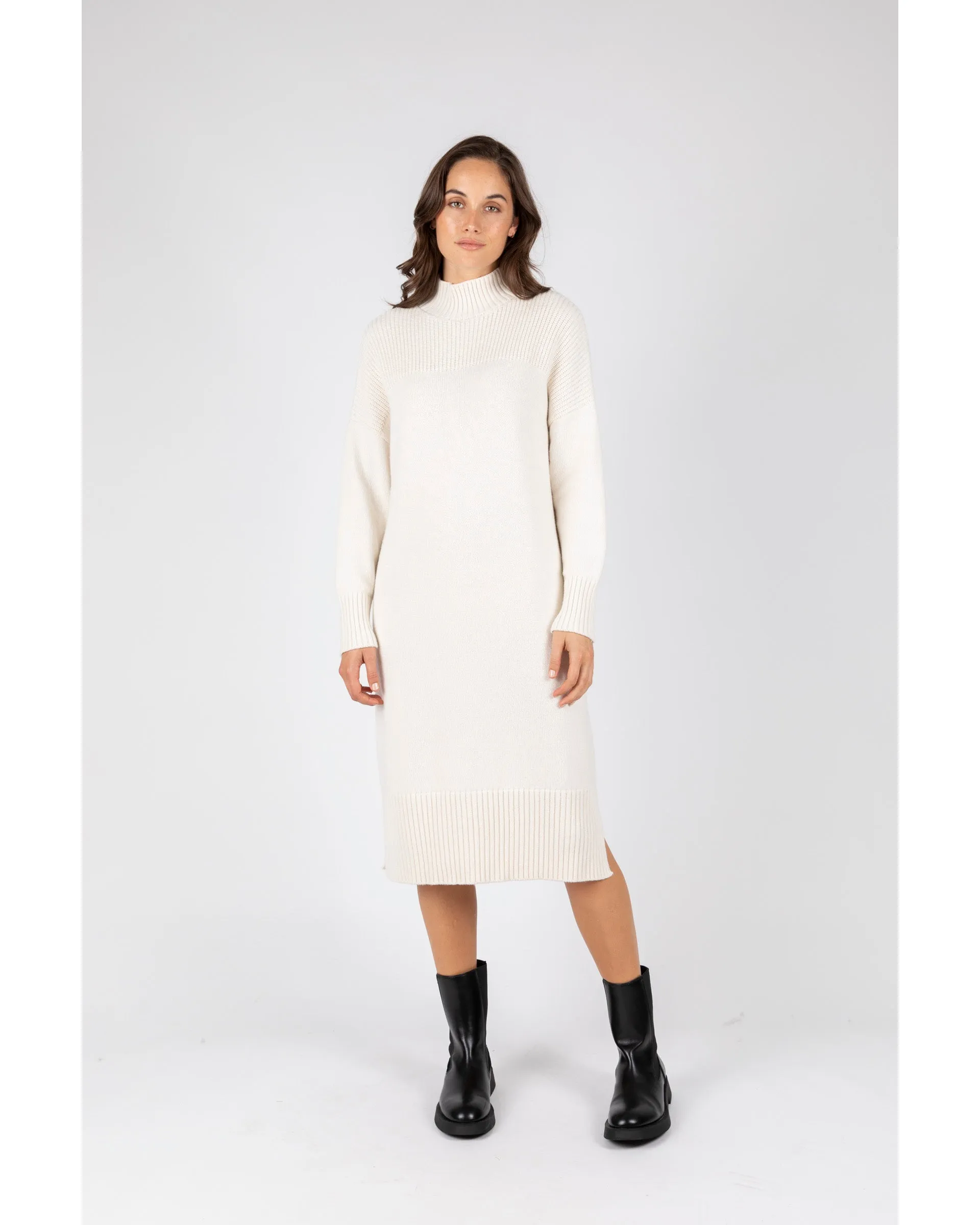 Marlow Willow Rib Panel Knit Dress - Ivory