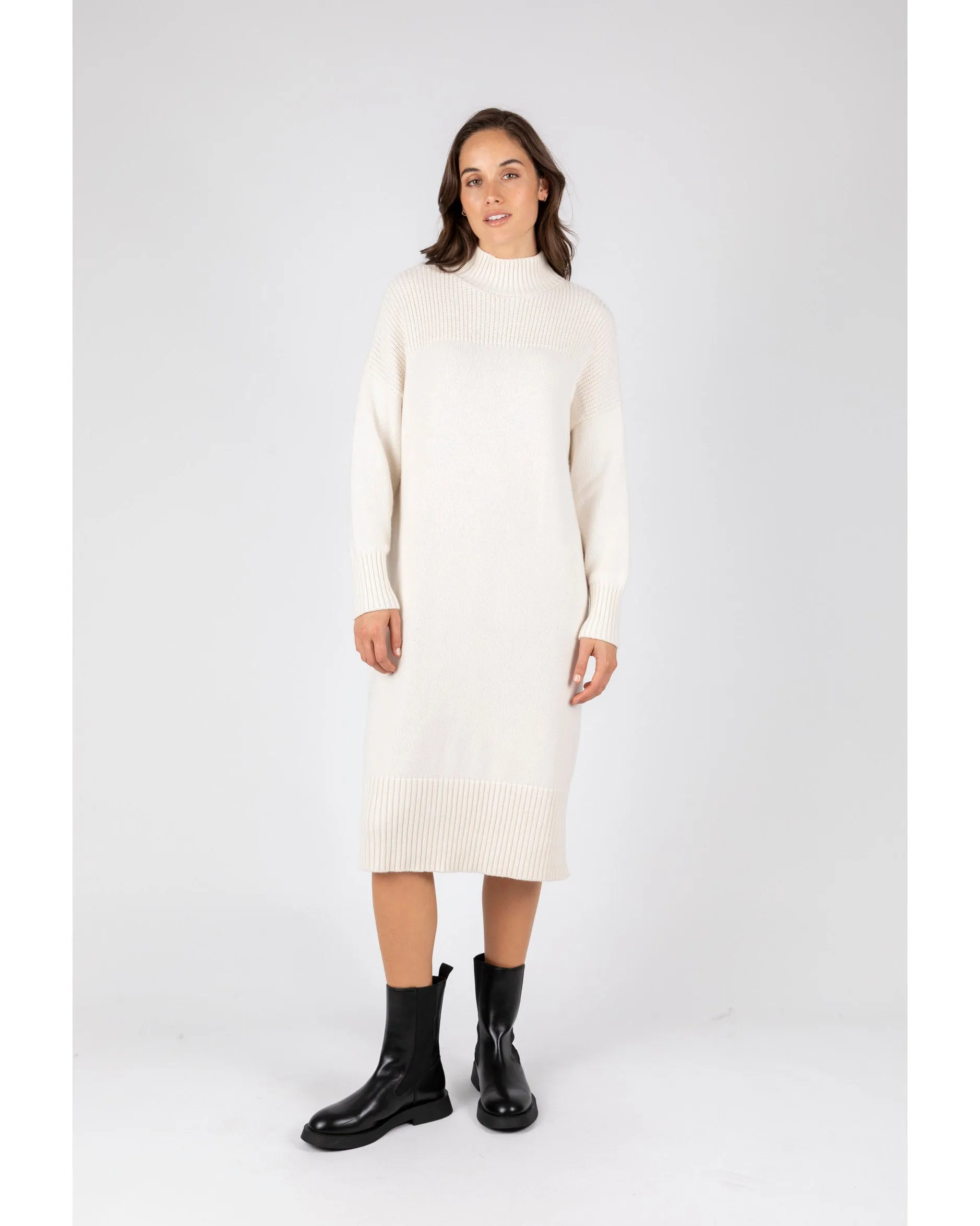 Marlow Willow Rib Panel Knit Dress - Ivory