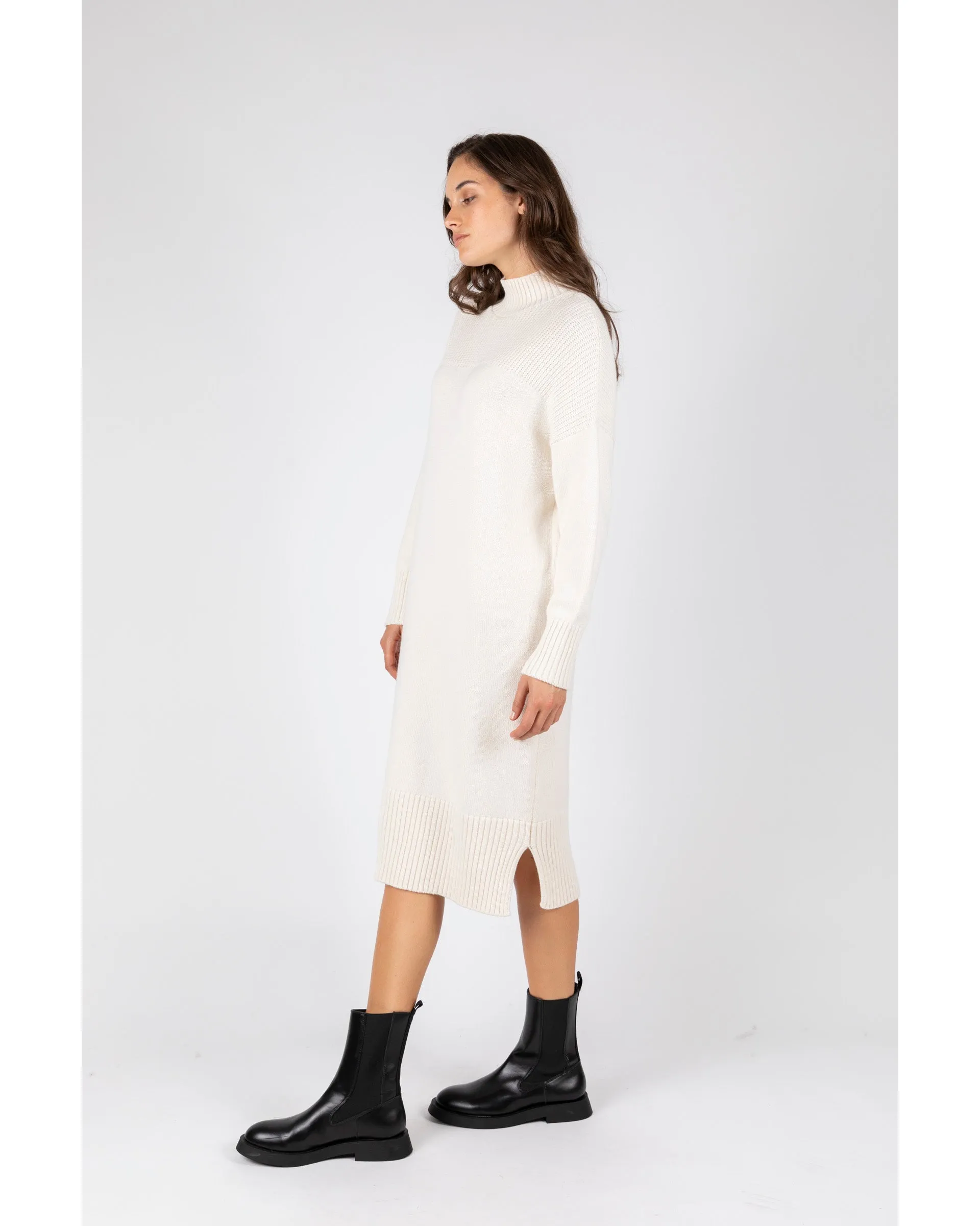 Marlow Willow Rib Panel Knit Dress - Ivory