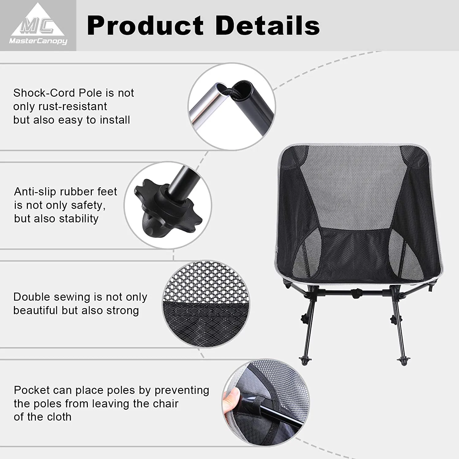 MASTERCANOPY Portable Folding Camping Chair with Carrying Bag