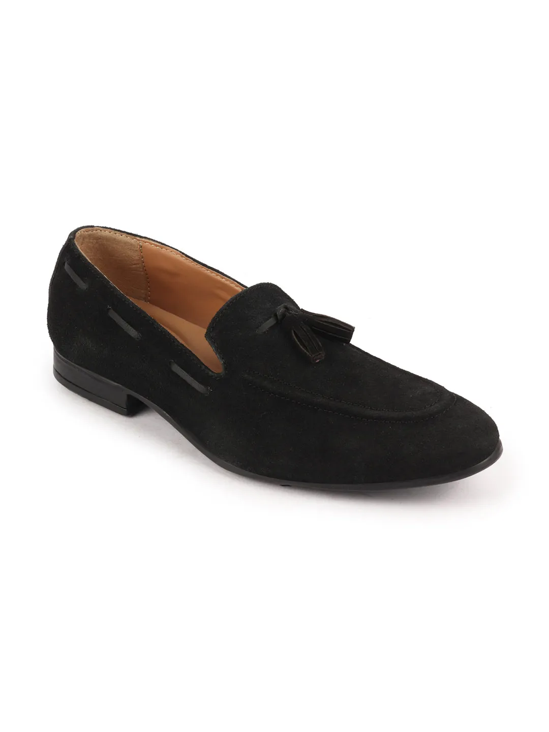 Men Black Suede Leather Casual Tassel Loafer Shoes