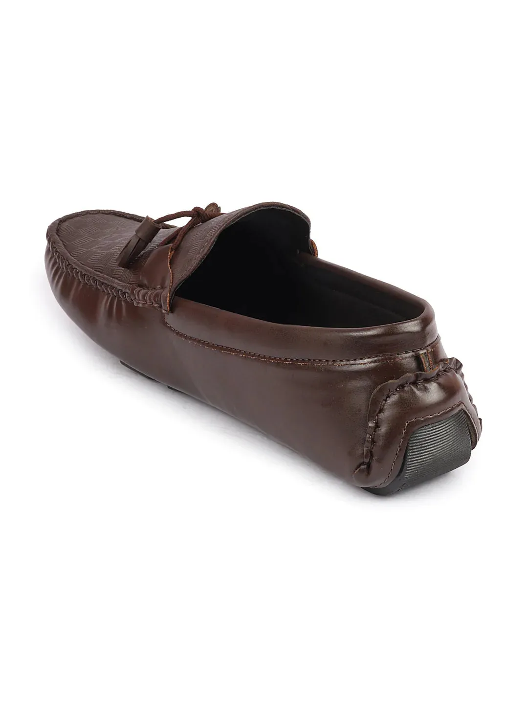 Men Brown Textured Design Casual Tassel Slip On Driving Loafer and Moccasins