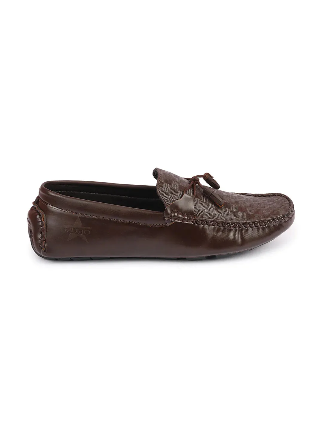 Men Brown Textured Design Casual Tassel Slip On Driving Loafer and Moccasins